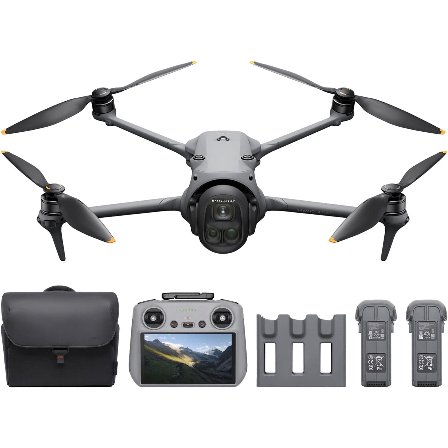 DJI Mavic 4 Pro with its remote controller, batteries and bag